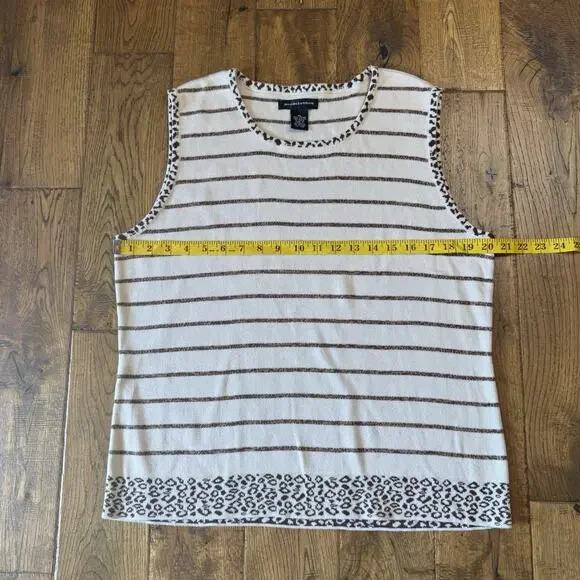 VTG 90s Goodclothes 3 pc Cardigan And Tank Cream Brown Leopard Stripe Set Sz XL - Picture 11 of 14